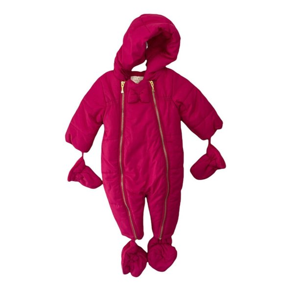 Kate Spade New York Baby Girls 6-12M Hot Pink Snow Suit Mittens Gold Zippers
